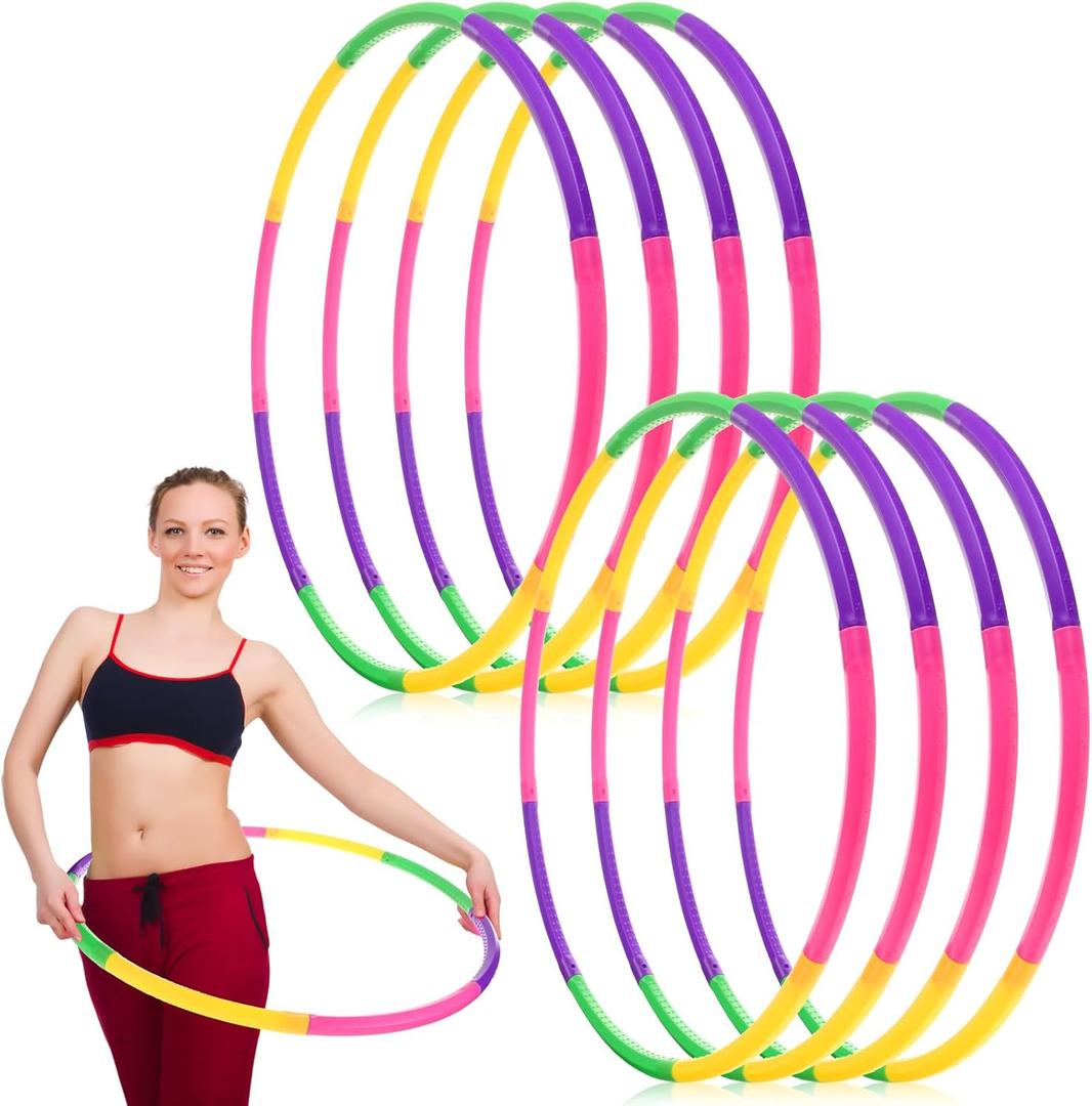 Chivao 8 Pack Color Detachable Hoop Fitness Waist Exercise Ring Plastic Exercise Hoop Adjustable Weight Size Plastic Adult Party Supplies Game Sport Gymnastic (26 Inch)