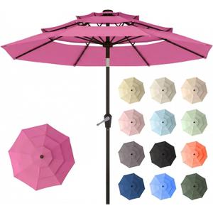 10ft Patio Umbrella, 3 Tier Outdoor Market Table Umbrellas with 8 Fiberglass Ribs and Push Button Tilt, Windproof, Vented Canopy, UV Protection for Deck, Pool, Backyard