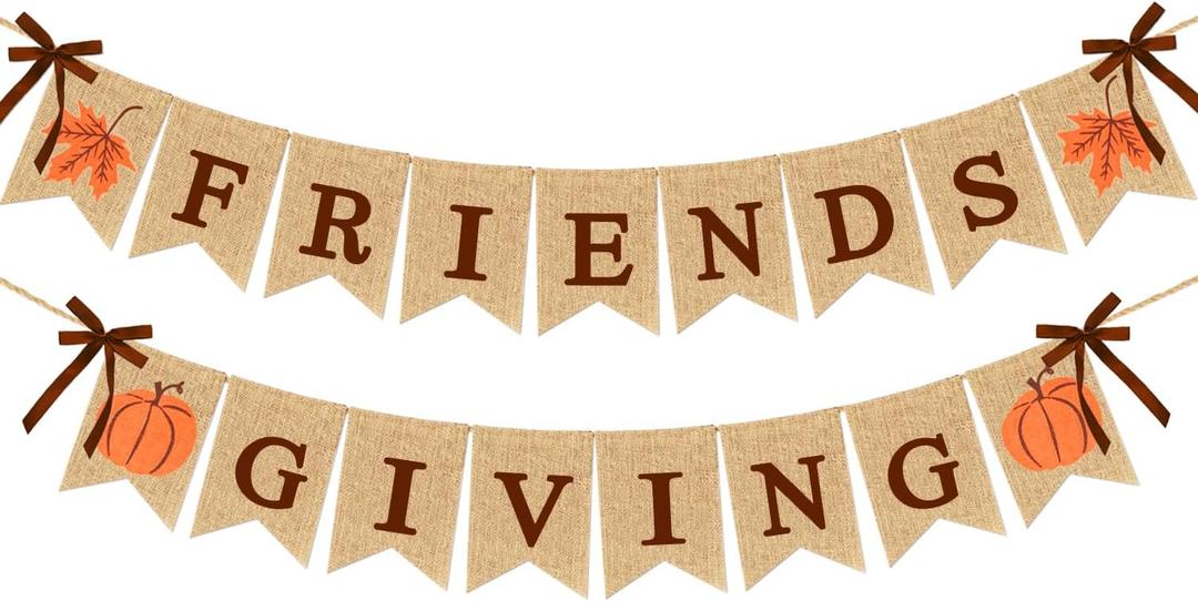 Friendsgiving Burlap Banners Thanksgiving Decorations - 2 Strings, NO DIY | Rustic Pumpkin Burlap Garland | Thanksgiving Party Supplies Fireplace Mantle Home Decoration 2025 New