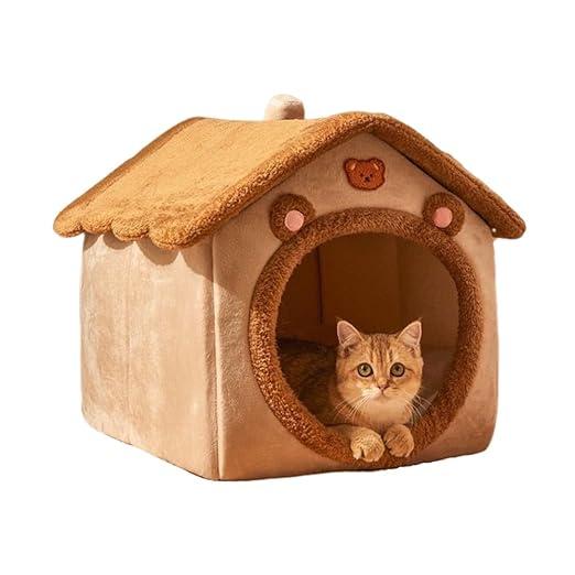 Cat Bed for Indoor Cats,Cozy Cat Cave Bed Cat House Cat Tent with Removable Cushion Pillow,Soft Warm Pet House Puppy Bed,Cute Bear Pet Nest for Cat Kitten Small Dogs (Brown, M-18.1x14.57x15.75 Inches)
