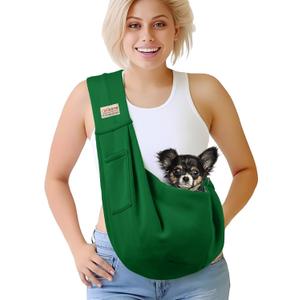 Pet Dog Sling Carrier for 3-10 lbs pet,Dog Purse Pouch,Dog Satchel,Reversible unadjustable Strap Travel Hand-Free Safe Bag Small Puppy Backpack (EmeraldGreen)