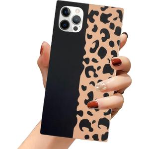 Omio Compatible with iPhone 14 Pro Max Rectangle Case for Women Girls Men Luxury Leopard Animal Print Design Slim Soft TPU Silicone Rubber Rectangle Edges Bumper Shockproof Cover Black