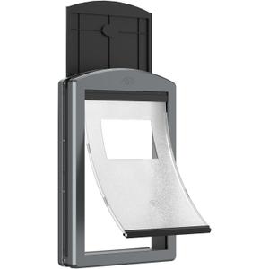 [Classicmacher] Dog Door for Large Dogs, White Frame Door for L arge Dogs, Strong Plastic Doggy Door and L arge Pets with Sliding Lock Panel and Magnetic Soft Flap (Large, Smoky Grey)