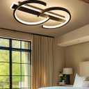 23.6" LED Ceiling Light, 2 Rings Design Flush Mount Ceiling Light with Remote Control, 55W Matte Black Dimmable 3000-6000K, Modern Light fixtures Ceiling for Bedroom Living Room Dining Room