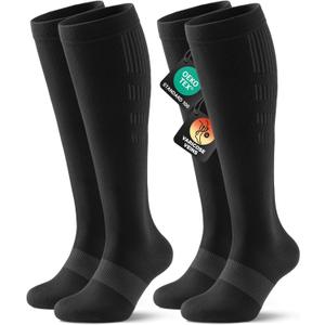 PULIOU Cooling Compression Socks for Women Men, 20-30 mmHg Circulation for Nurses, Travel, Flying, Running, 2 Pairs (Large-X-Large, Black)