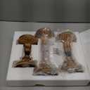 Resin Pillar Candle Holders Set of 3  an Antique Gold Frame with Engraved Decorations (9", 7.5", 6") with 3.1" Tray & Velvet Anti-Slip Base for Table Centerpiece and Fireplace Mantel Decor (Retro Style)