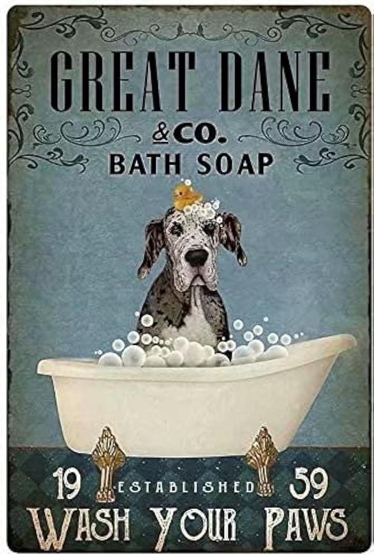 Dog metal tin sign great dane co.bath soap wash your paws funny poster bathroom living room room kitchen home art wall decoration plaque