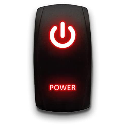 Power - Red - Laser Etched Toggle Switch 20A 12V - Vertical Rocker Switch 5-Pin DPST