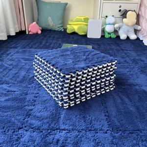 Thickened Plush Foam Interlocking Floor Carpet Puzzle Mat, 18 pcs 12x12x0.4 in Fluffy Square Puzzle Foam Carpet Tiles with Edgings, Soft Shaggy Area Rug Mats(Color:Navy)