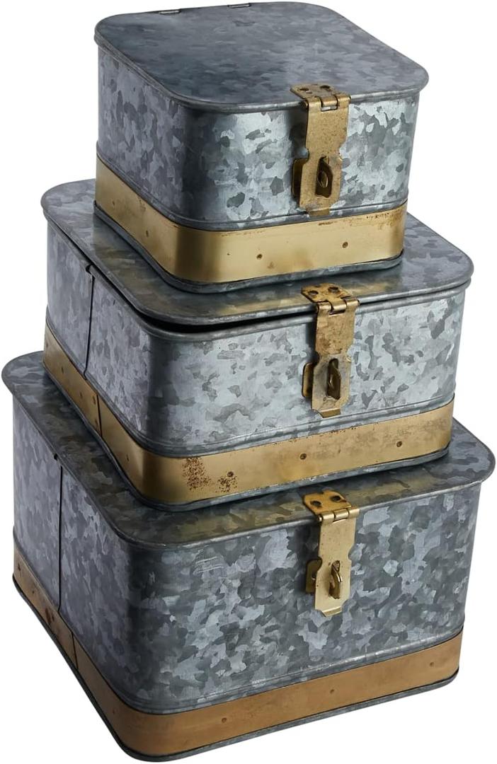 Creative Co-Op Decorative Metal Boxes with Lids, Silver and Gold, Set of 3
