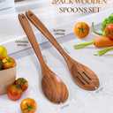 2Pcs Wooden Spoons for Cooking, Natural Premium Teak Wooden Spoon & Slotted Spoon, Good Grip Large Cooking Spoons Spatula, Heat Resistant Wooden Kitchen Cooking Utensils Set for Nonstick Cookware