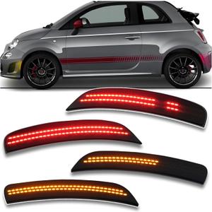 Smoke Dynamic LED Side Marker Light Kit for 2012-2017 Fiat 500 Abarth 2-Door Hatchback - Sequential Amber Front & Red Rear side marker Turn Signals | Plug & Play 4-Piece Kit