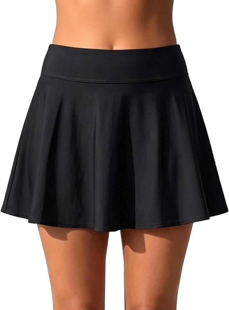 Aqua Eve Women Swim Skirt Tummy Control Swimsuit Skirt High Waisted Bathing Suit Bottom (Black, L)