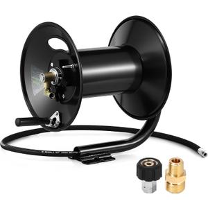 M MINGLE Pressure Washer Hose Reel 200ft, Heavy Duty Steel Hose Reel, Manual Crank Power Washer Hose Reel with Swivel Arm, 3/8" NPT Outlet Pipe, 4000 PSI
