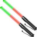 RoadHero 2 Pack 21 Inch Traffic Wands, Red and Green Led Traffic Control Baton, Safety Light Wand with 3 Flashing Modes, Air Marshaling Signal Wand with Side Clip for Airport, Parking, Car Directing