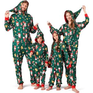 Christmas Onesie Pajamas Family Vacation Novelty One-piece Hooded Matching PJs Allover Pattern Sleepwear Nightwear (4-5T, Green Star Gnome)