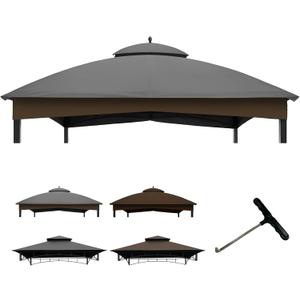 10x12 Gazebo Replacement Canopy Top Only with Hook – Double Tier Patio Gazebo Cover Replacement Roof, UV Resistant Outdoor Canopy for Gazebo Frame, Gray