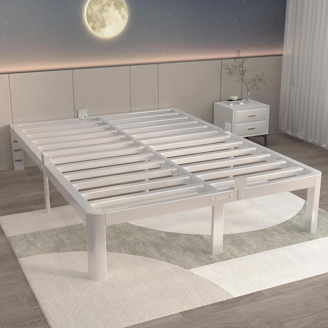 ITIMIDI 12 Inch White King Size Bed Frame, Metal King Platform Bed Frames with Round Corner Legs, Heavy Duty Steel Support 3500 LBS, Storage Space, No Box Spring Needed, Noiseless, Easy Assembly