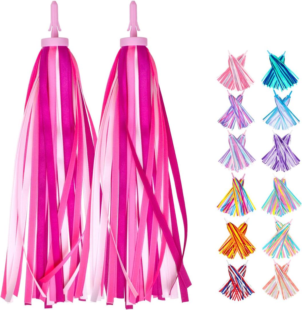 Bike Streamers Bike Tassels for Kids 1 Pair, Kids Bike Accessories Scooter Bicycle Tricycle Handlebar Streamers Handle Bar Grips Accessories for Girls and Boys (Pink)