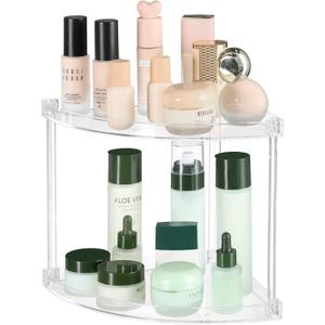 Yieach Clear Acrylic Bathroom Corner Shelf, 2 Tier Bathroom Counter Organizers and Storage Tray for Makeup,Perfume,Skincare Organizer Shelf & Vanity Storage for Bedroom and Spice Racks for Kitchen