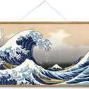VIYYIEA Extra Large Size Canvas Wall Art, 36x54 The Great Wave off Kanagawa Scroll Hanging Japanese Print, Famous Artwork for Living Room, Bedroom, or Office