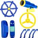 Playground Accessories Backyard Pirate Plastic Ship Playset Plastic Playground Equipment Set with Ship Wheel, Telescope, Safety Handlestoy Phone for Outdoor Playhouse Treehouse Playset(Blue, Yellow)