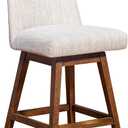 Armen Living Amalie Modern Farmhouse 26" Seat Height Swivel Bar Stool for Kitchen Island Counter in Brown Oak Wood with Beige Fabric