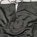 Satin V Neck Puffy Sleeves Silk Midi Dresses Empire Waist Elegant Tie Back Formal Cocktail Dress for Women Wedding Guest (Large, Black)