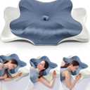 DONAMA Cervical Pillow for Neck and Shoulder Pain Relief, Cooling Contour Memory Foam Pillow, Dual-Height Ergonomic Neck Support Pillow for Side Back Stomach Sleepers with Removable Pillowcase (King Size, Ice Silk Dark Blue)