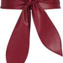 ChinEluviis Womens Obi Belt Fashion Leather Wrap Wide Cinch Belt Corset Tie Waistband for Dress (Medium Fits Waist Size 22"-28", Wine Red)