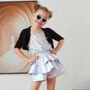Girls Pleated Metallic Shorts Shiny Sparkle Ruffle Scooter Skater Dance Elastic Waist Rave Pants with Sunglasses for 4-5T
