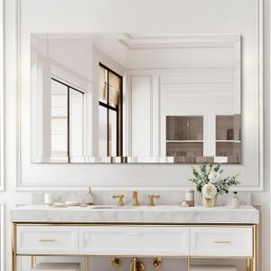 30x40 Inch Frameless Wall Mirror with 1" Beveled Edge, Frameless Rectangle Mirror for Bathroom, Vanity, Living Room