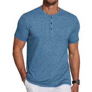 COOFANDY Men's Soft Henley Short Sleeve T Shirts Casual Basic Shirt with Pocket 3 Button Tees Summer Tops (Blue, XXL)