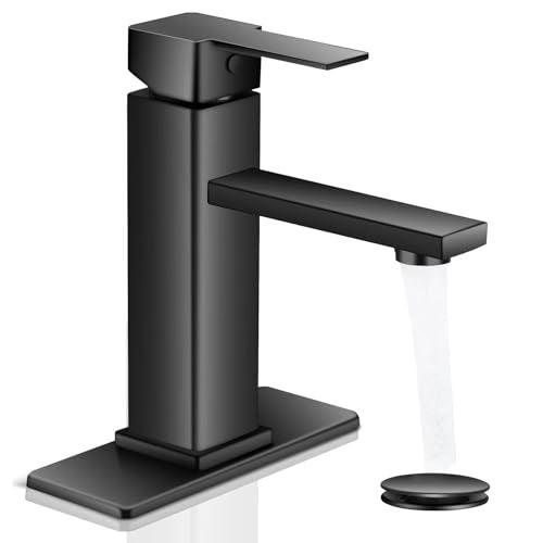 Black Bathroom Faucet YXOCVIR Single Hole with Pop-Up Bathroom Drain Single Handle Bathroom Faucet Suitable for Vanity Sinks, RV, Farmhouses, Suitable for 1 or 3-Hole Installation