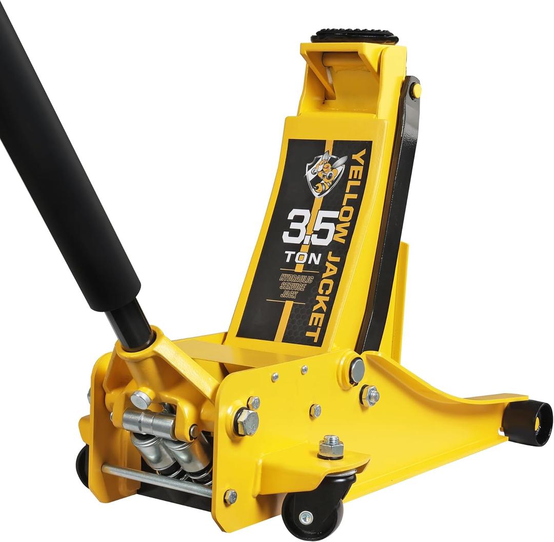 YELLOW JACKET 3.5 Ton Low Profile Floor Jack Quickly Lift Hydraulic Car Jack with Dual Pumps, 7700 lb Capacity (Steel)