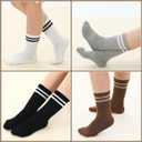 Newcotte 6 Pairs Cotton Crew Socks for Womens Striped Casual Crew Socks Brown Neutral Vintage Athletic Sock Size 5-11 (Beige)