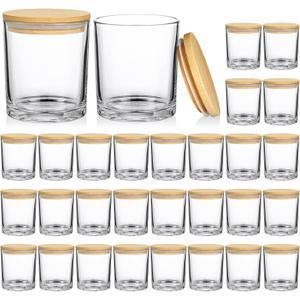 SUPMIND 30 Pack Glass Candle Jars -7oz Clear Empty Candle Jars with Bamboo Airtight Lid, Bulk Candle Containers for Making Candles, 7 Fl.oz