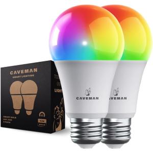 Pack of 4 Caveman Matter & WiFi A19 Smart LED Light Bulb, RGBW Color Changing, Tunable Warm & Cool White 800LM (60W Equivalent) Alexa, Google Home, Apple Home Bulb 