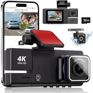 4K UHD Dash Cam Front and Rear, Car Camera with Night Vision