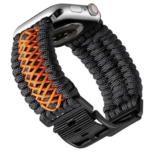 BINLUN Watch Band Compatible with Apple Watch 44mm 45mm 46mm 49mm, Braided Paracord Nylon Watch Strap Replacement Compatible with iWatch Ultra/Ultra 2 Series 10/9/8/7/6/5/4/SE/SE2/3/2/1 for Men (Black,Orange)