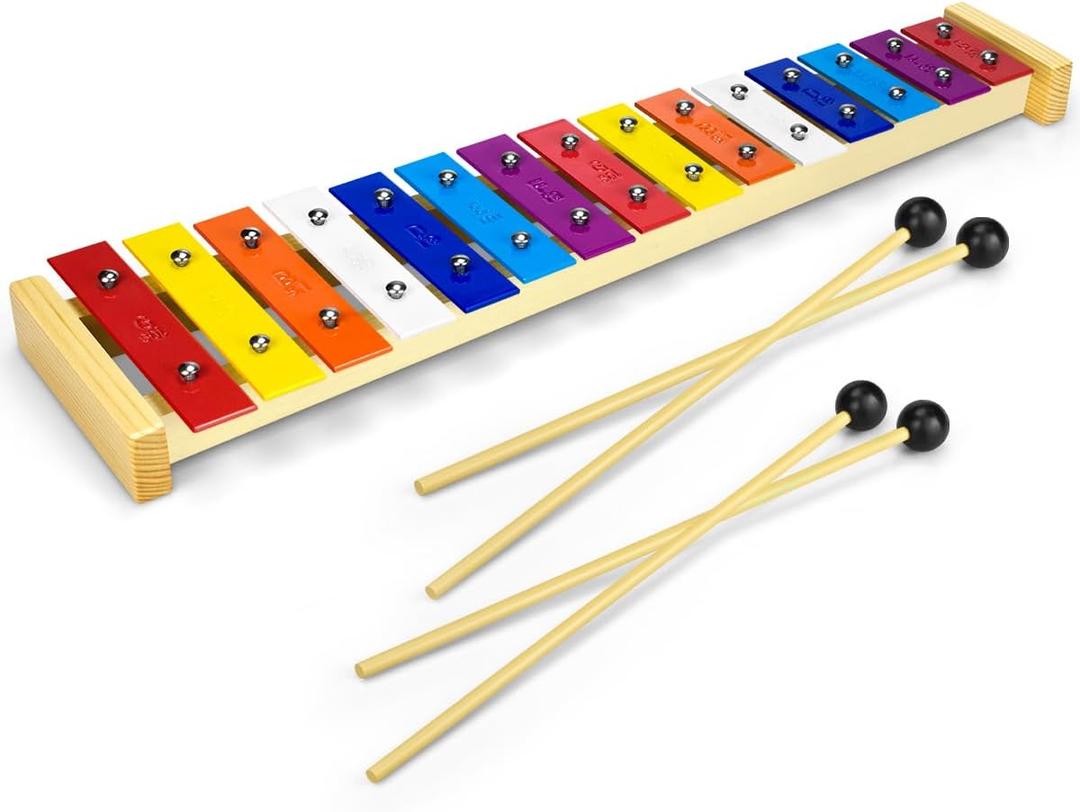 CeleMoon 15 Tone Natural Wooden Xylophone for Kids Toddler with Multi-Colored Metal Bars, Music Instrument for Preschool Educational Learning, Christmas Gifts Toys for Children Boys Girls