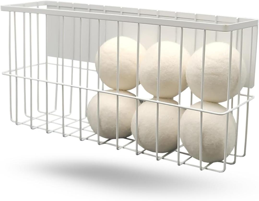 6 XL Wool Dryer Balls & Magnetic Dryer Ball Holder - Natural Fabric Softener, Reusable, Reduces Clothing Wrinkles and Saves Drying Time - Dryer Ball Container for Laundry Room Storage (XXL Size)