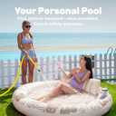 SLOOSH Inflatable Tanning Pool Lounger Float, 72" x 56" Pool Floats Adult with Pillow, 4 in 1 Round Suntan Tub Raft Floatie,Sunbathing Bed Lounge for Water Blow Up Ball Pit Party Gifts, Champagne