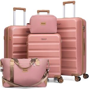 Luggage Sets 5 Piece, Suitcases with Wheels,ABS Hard Case Luggage with TSA Lock Spinner Wheels,Carry On Luggage Set (Pink,20/24/28 Inch), 5PCS