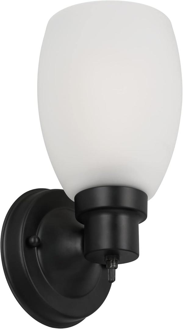 Design House Lydia Wall Sconce, 1 Light, Frosted Glass, Dimmable, Twist On/Off Switch, Matte Black, 4.88 in x 5.125 in x 9.75 in, 588814-BLK