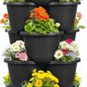 VECELO 5 Tier Vertical Garden Planter, Self Watering Stackable Planters with Wheels for Strawberries, Herbs, Flowers, Vegetables, Black