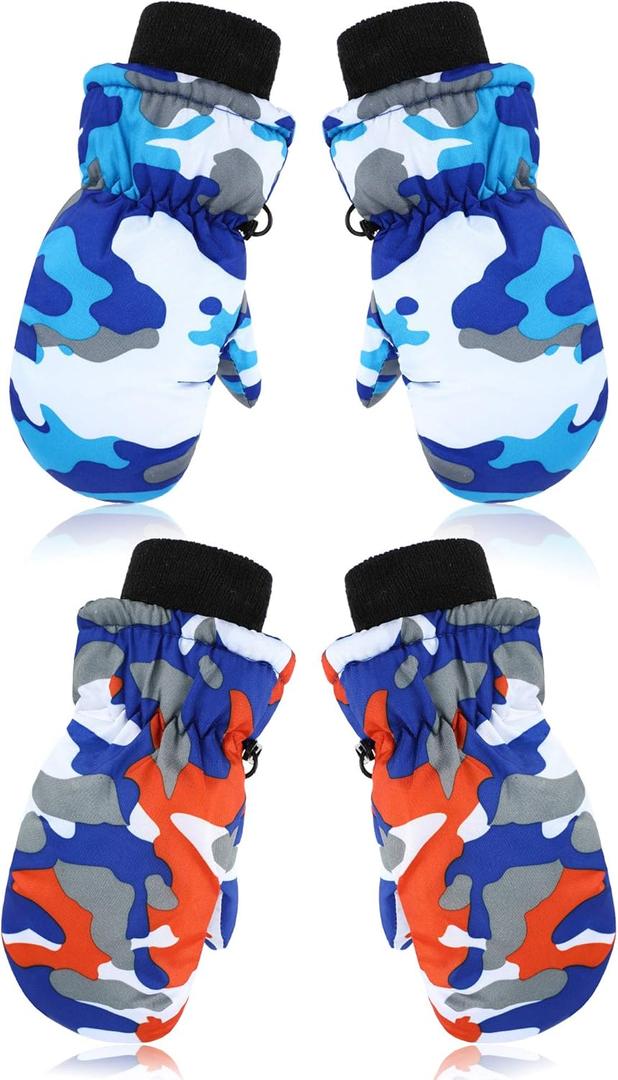 SATINIOR 2/6 Pairs Winter Snow Mittens Kids Unisex Waterproof Warm Ski Gloves for Children Girls Boys Toddlers Baby (3-5 Years, Blue, Orange)
