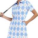 Soneven Womens Tennis Dress Sleeveless Golf Dresses with Shorts and Pockets Ruffle Sleeve Workout Athletic Dresses (X-Large, 138-blue Argyle)
