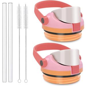 Replacement Lid Compatible with Owala FreeSip Sway 30oz Water Bottles, 2 Pack Caps with Carry Handle, with Straws & Cleaning Brushes, Easy-Open Button, Lid Accessory for FreeSip Sway Bottles (Pink)