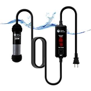 AquaMiracle Upgraded 25W Small Aquarium Heater Fish Tank Heater Turtle Heater Super Mini Aquarium Heater, Dry-Run/Overheating Protection and Memory Function, Dual LED Display, for 3-5 Gal Tanks